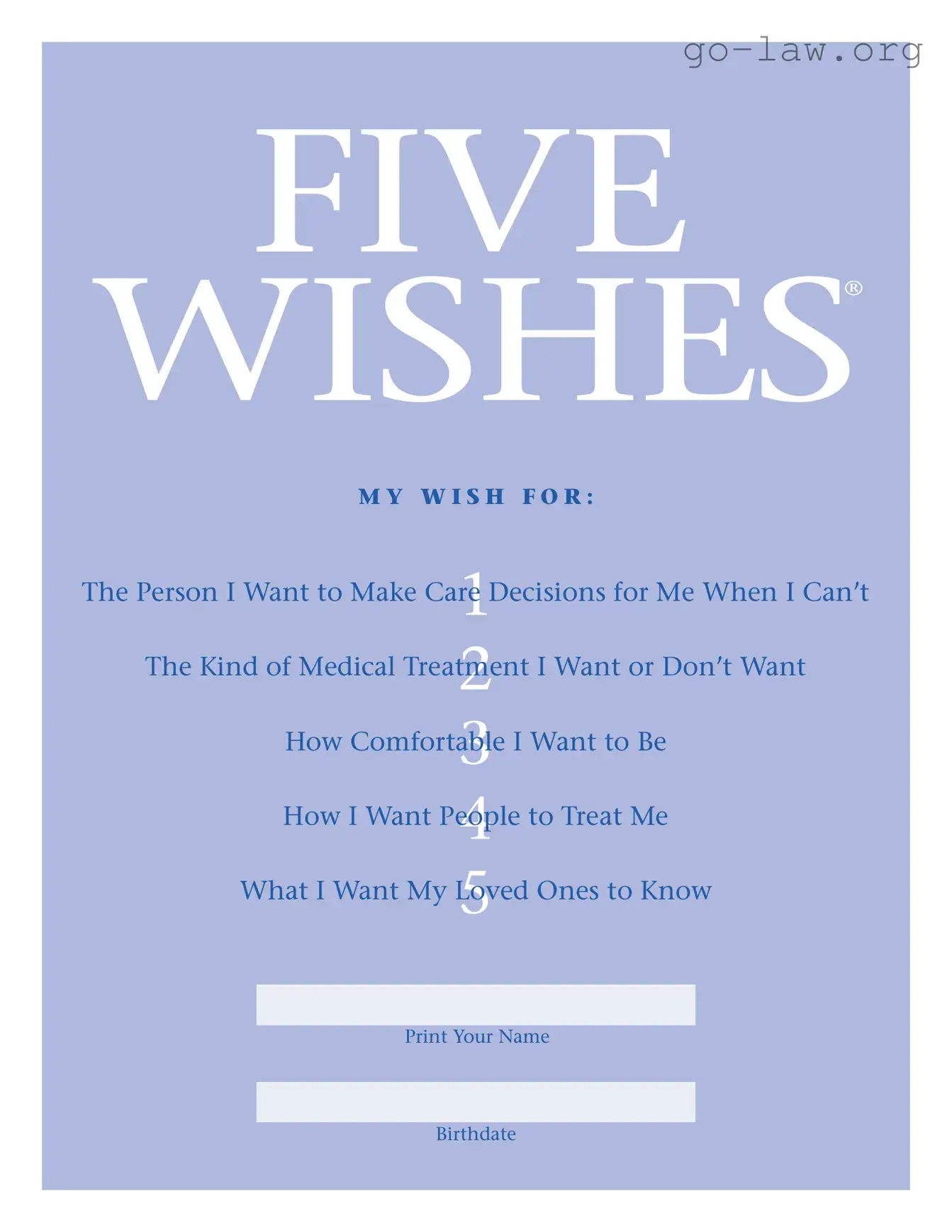 Download 5 Wishes Document Form in PDF