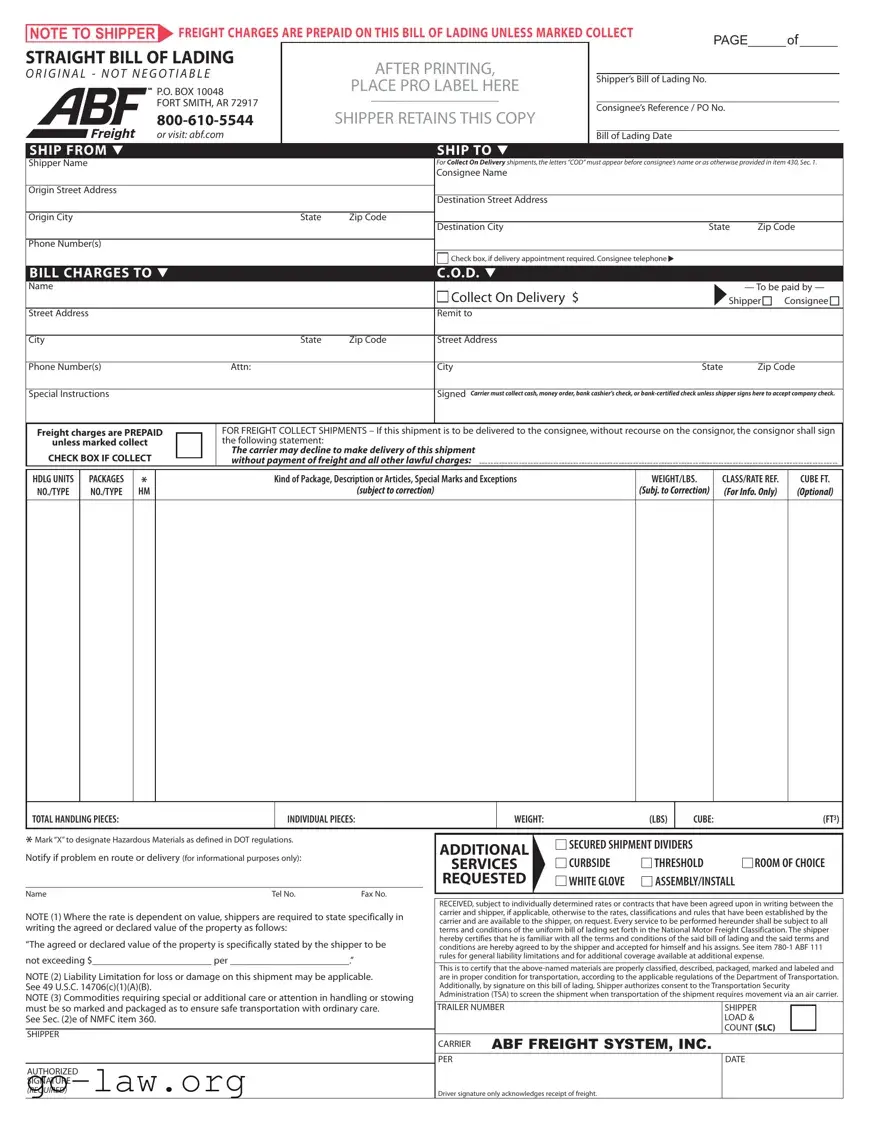 Download Abf Freight Bill Of Lading Form in PDF
