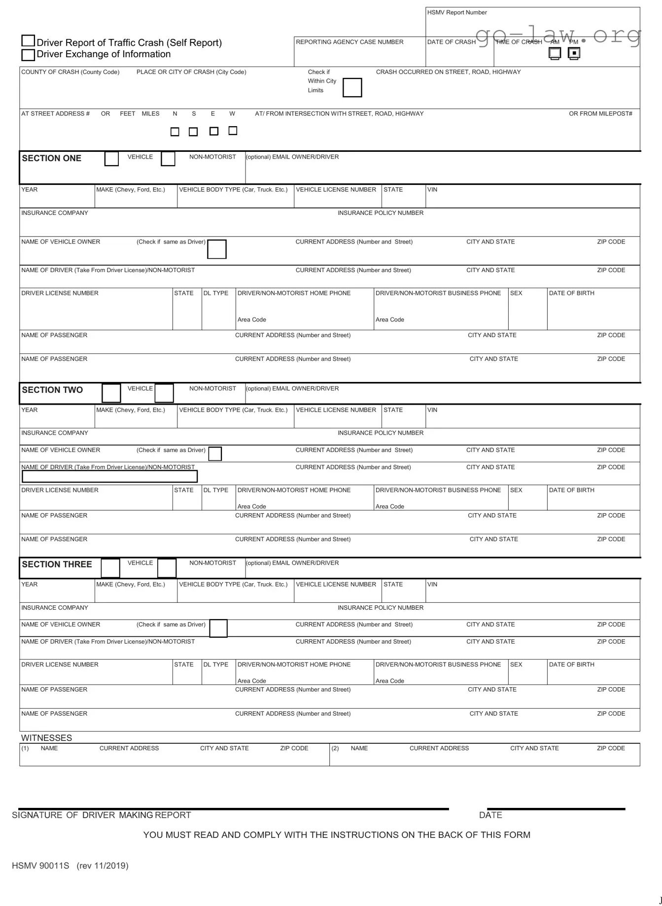 Download Florida Traffic Crash Report Form in PDF