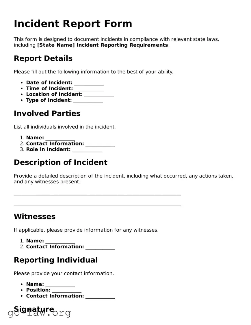 Blank Incident Report Form Template