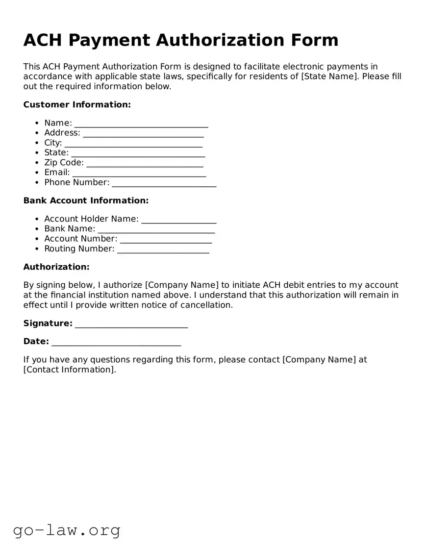 Blank ACH Payment Authorization Form Template