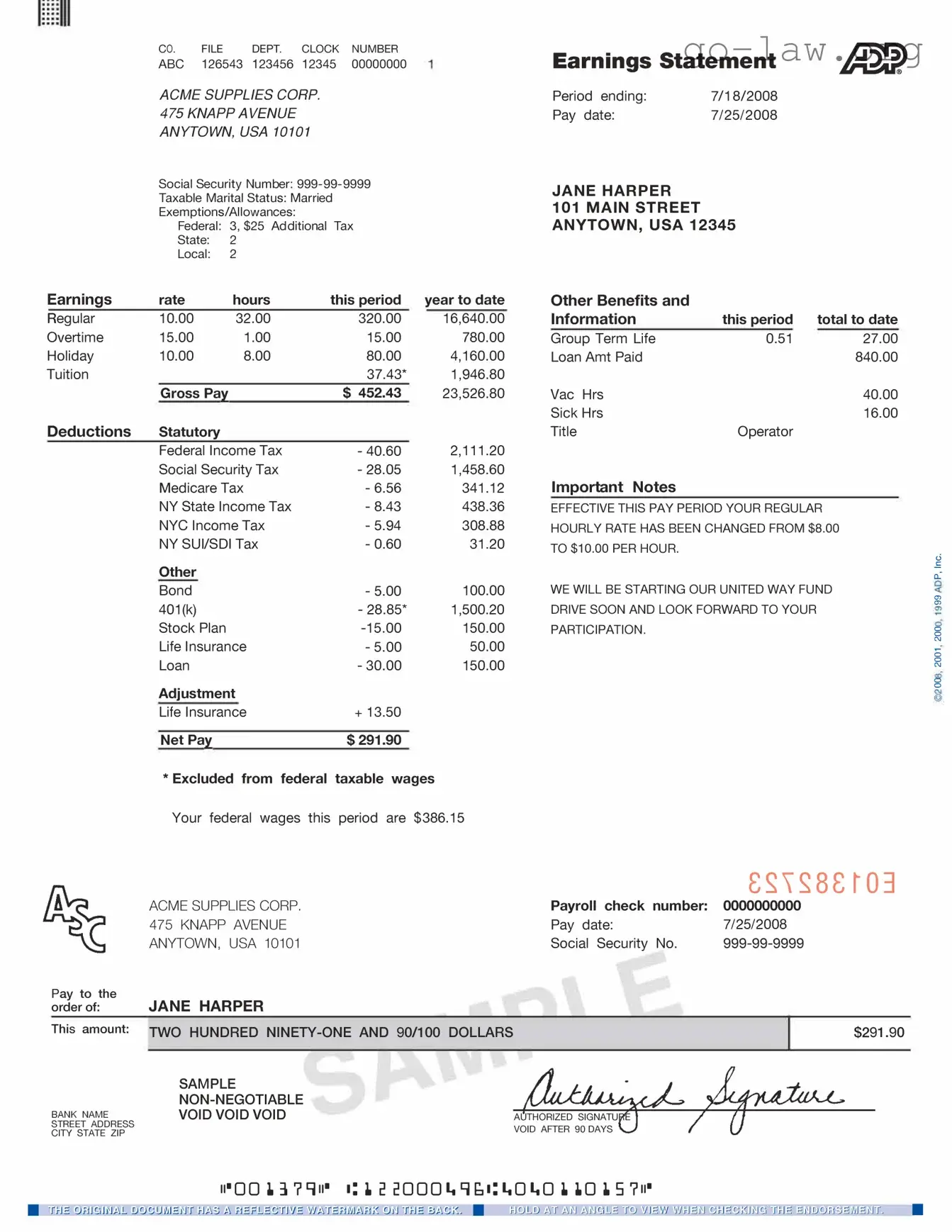 Download Adp Pay Stub Form in PDF