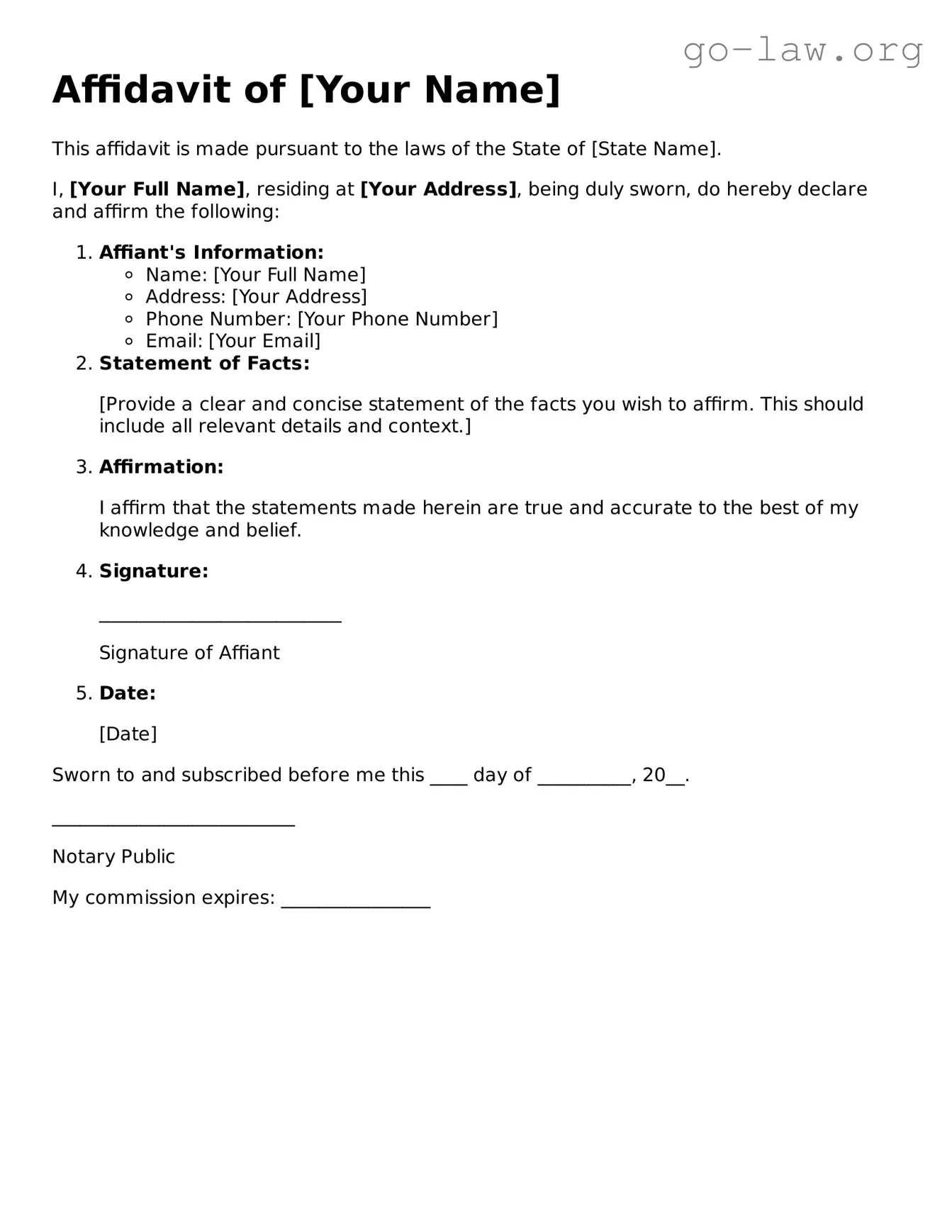 Blank Affidavit Template