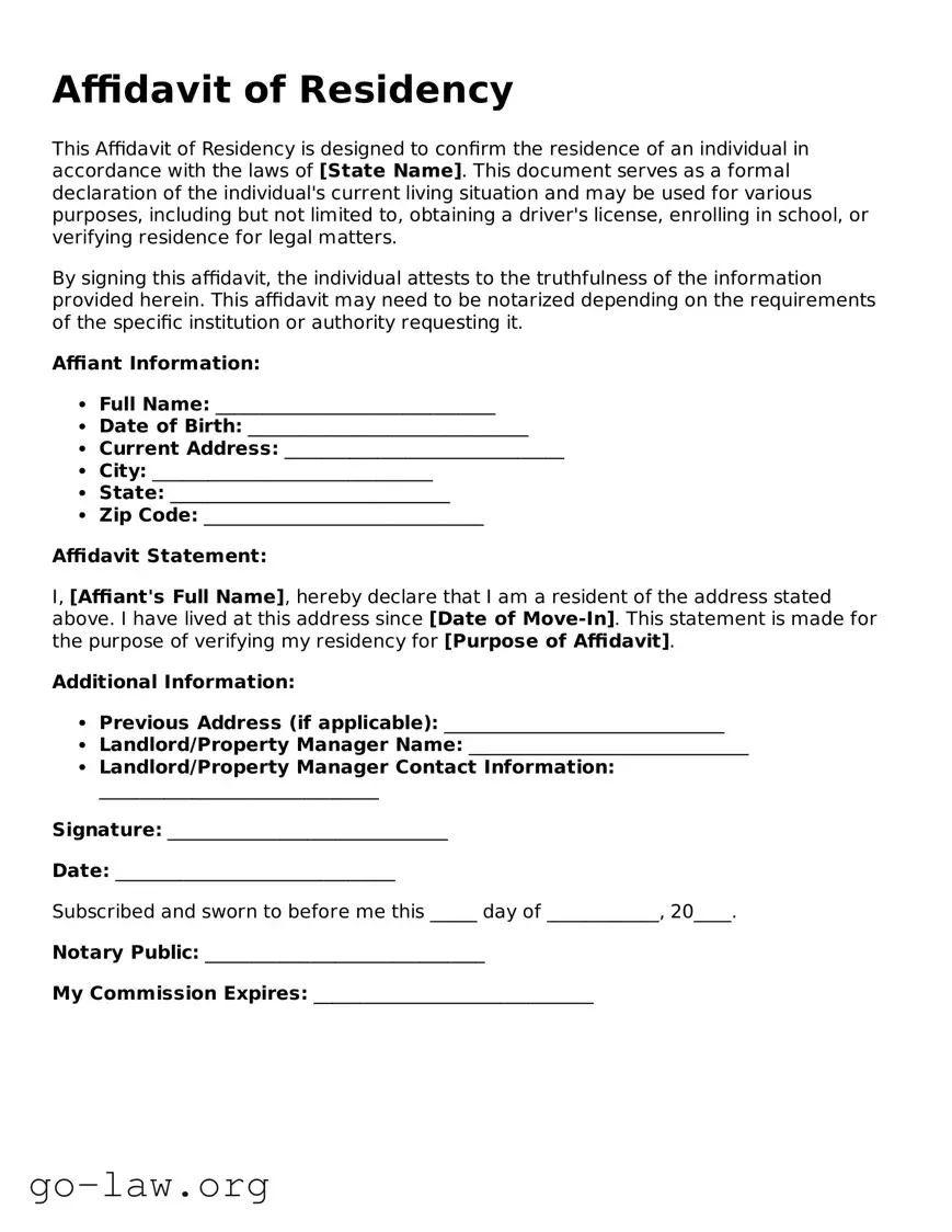 Blank Affidavit of Residency Template