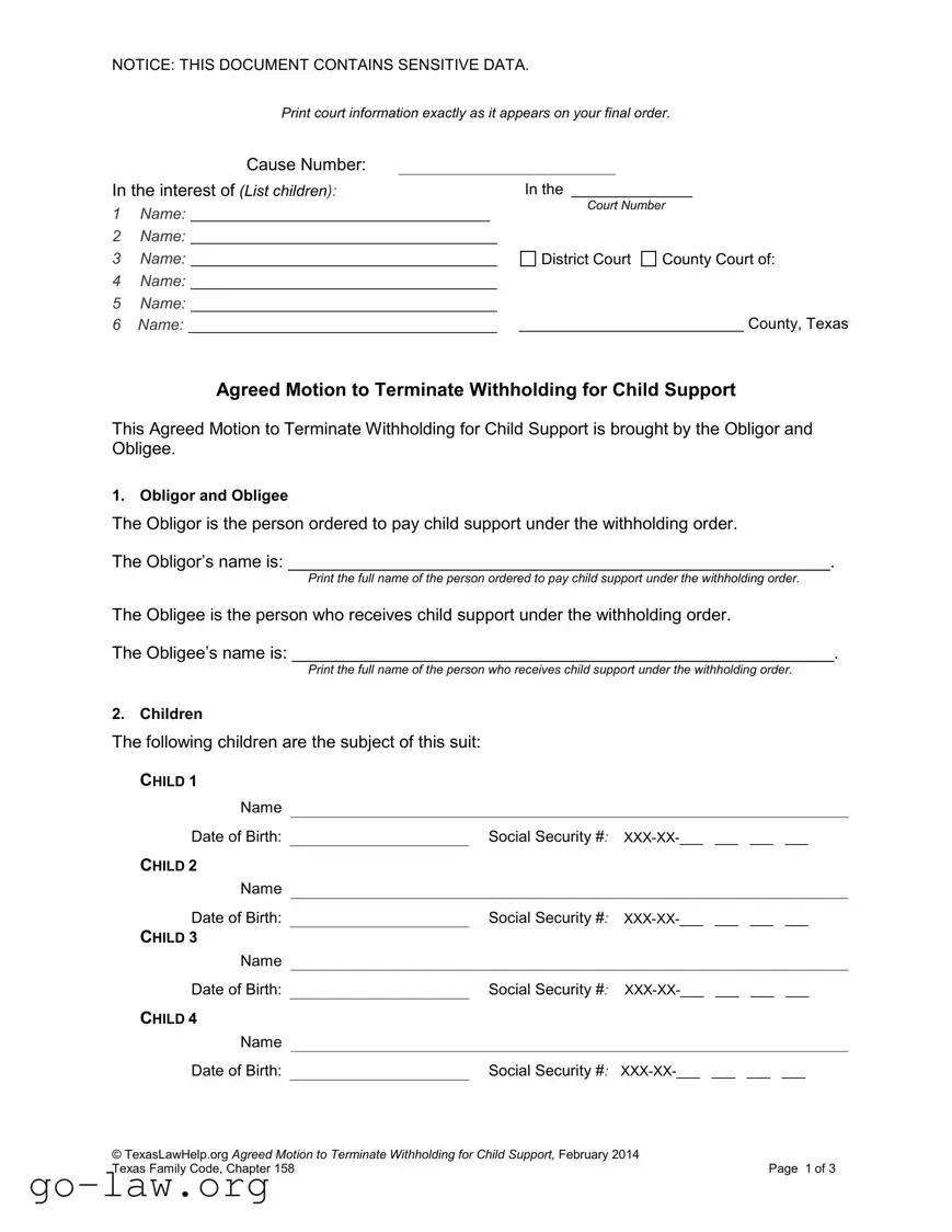 Download Agreed Motion Terminate Child Support Form in PDF