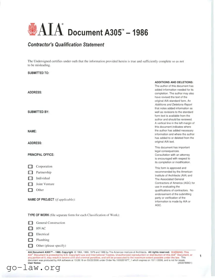 Download AIA A305 Form in PDF