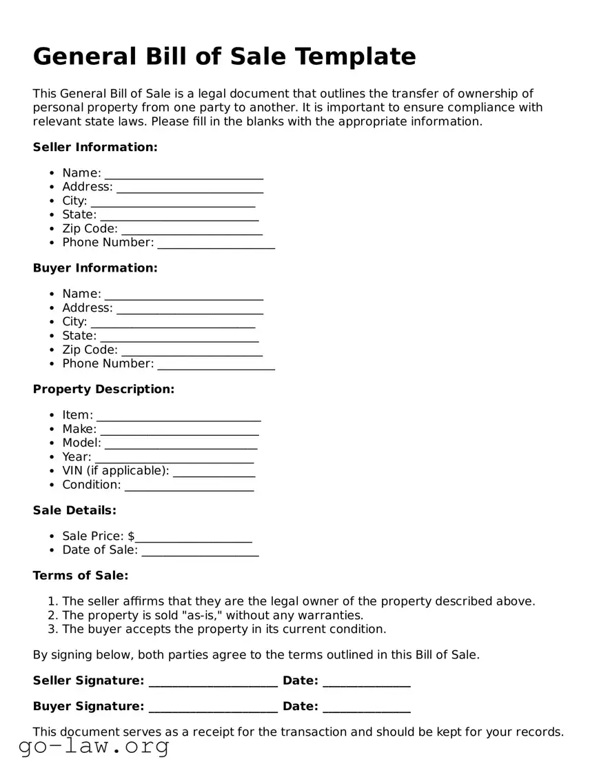 Blank General Bill of Sale Template