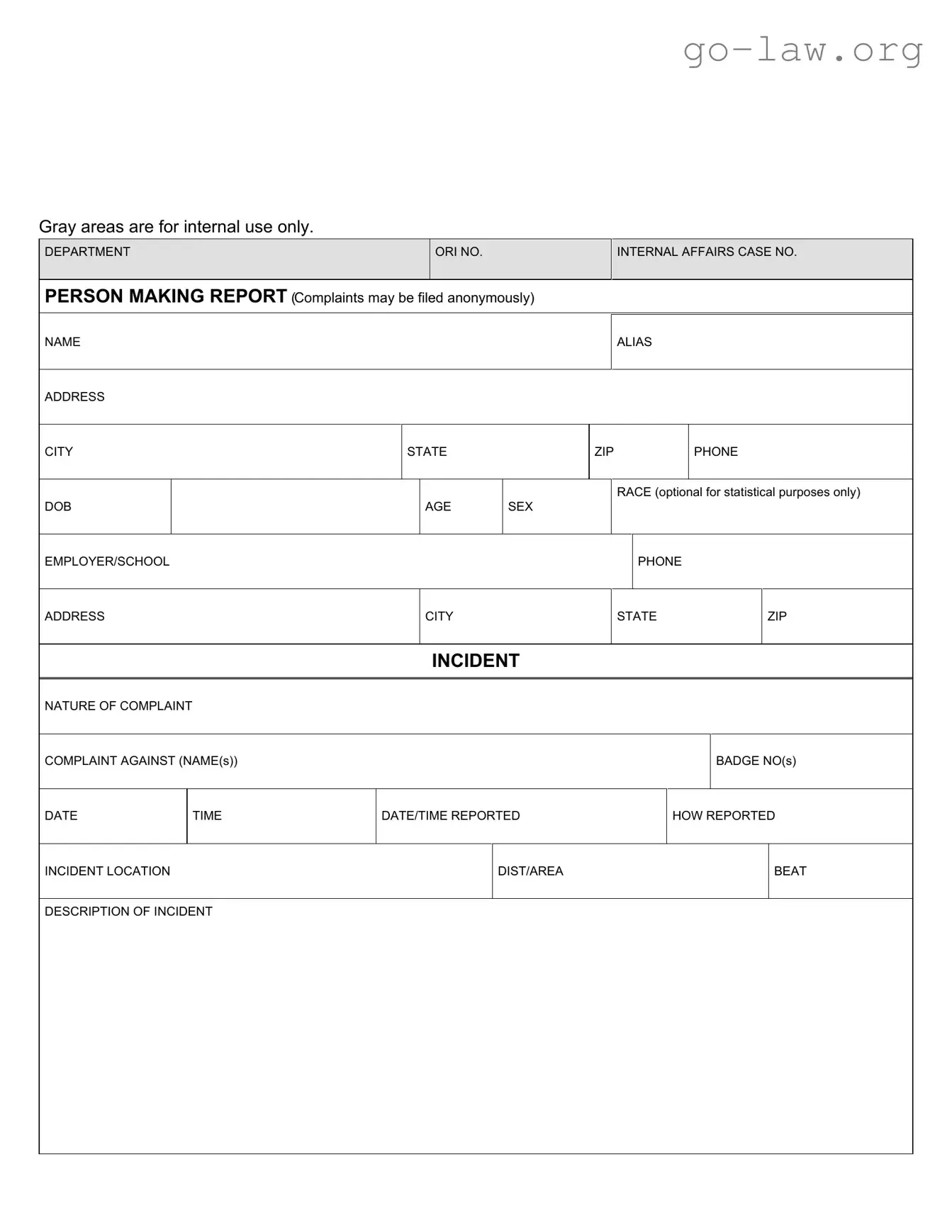 Download Police Report Form in PDF