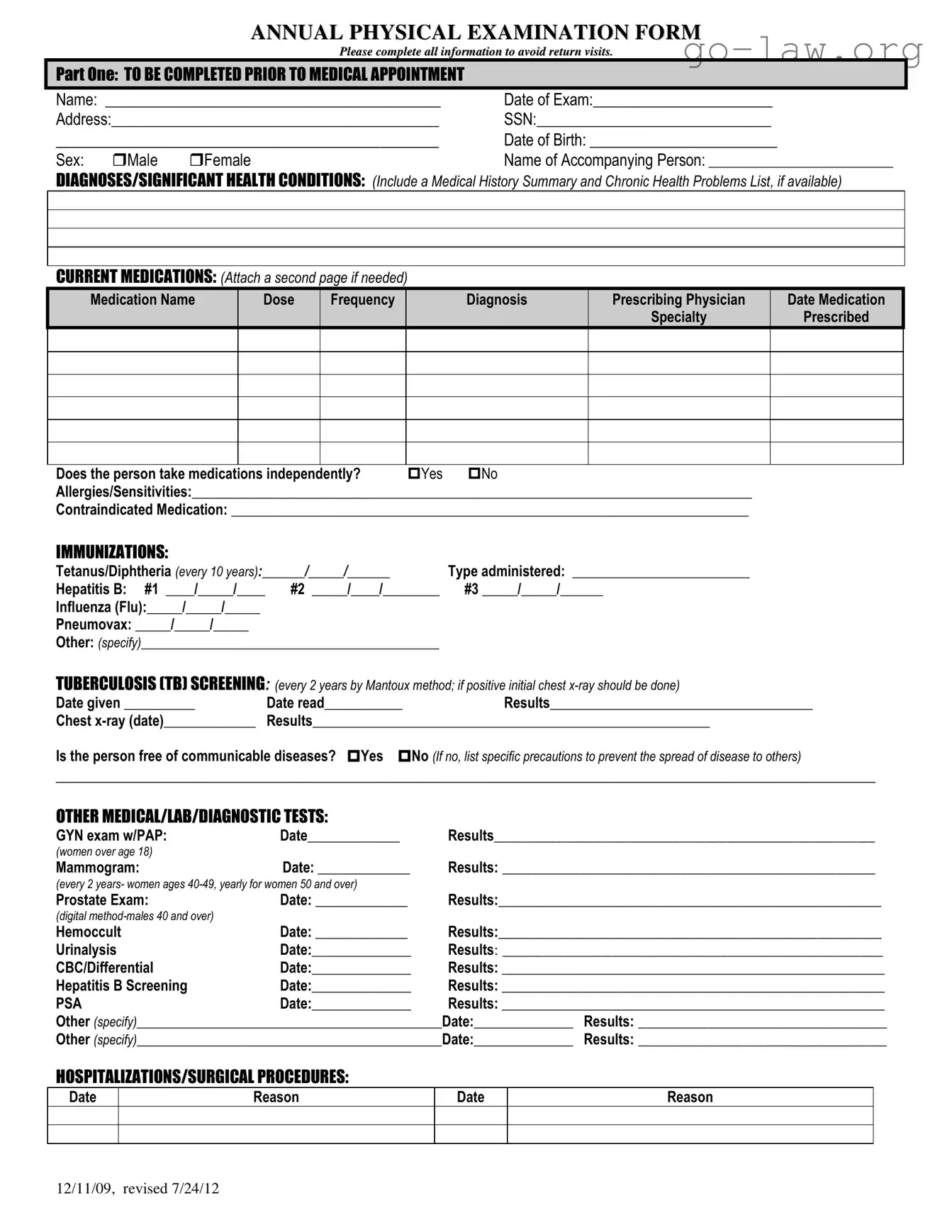 Download Annual Physical Examination Form in PDF