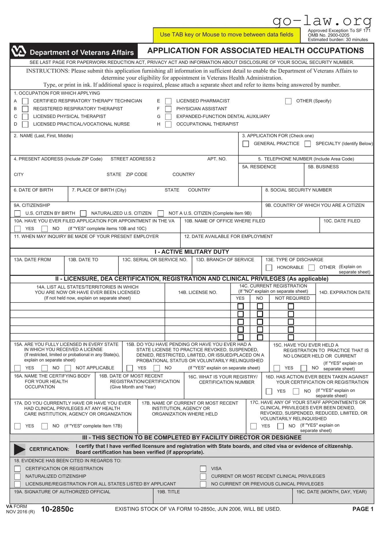 Download VA 10-2850c Form in PDF
