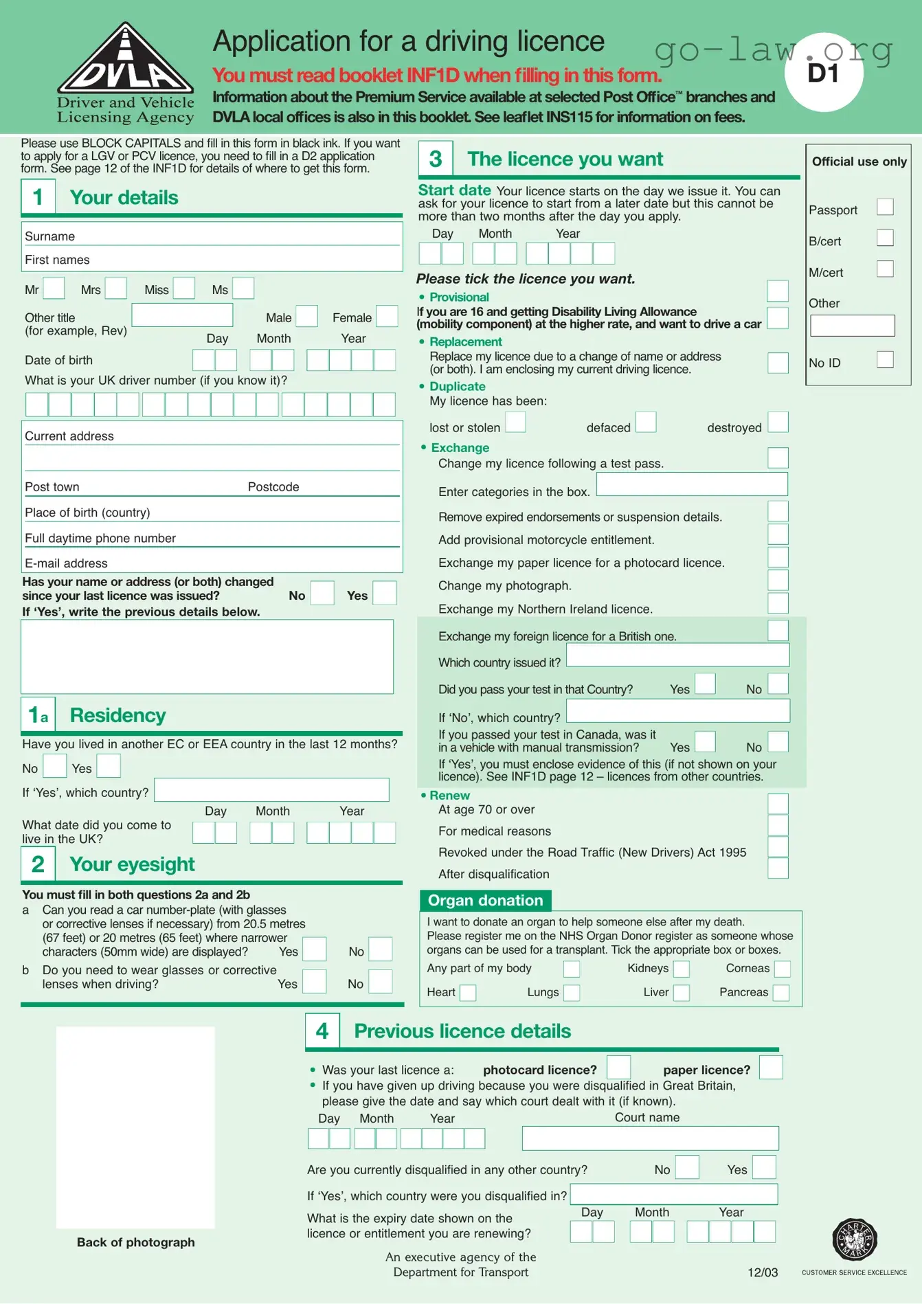 Download D1 Dvla Form in PDF