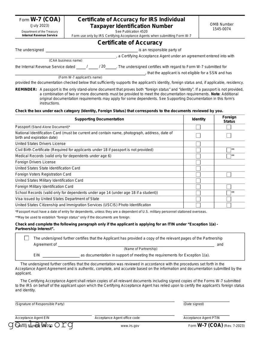 Download IRS W-7 (COA) Form in PDF