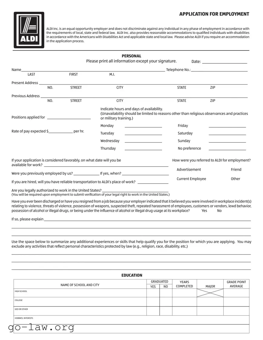 Download Aldi Application Form in PDF