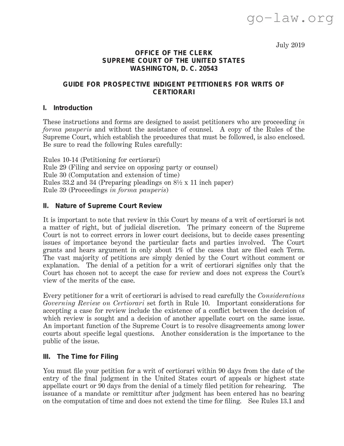 Download Writ Of Certiorari Form in PDF