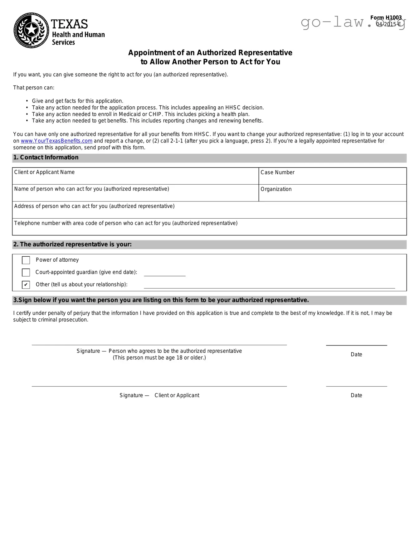 Download H1003 Form in PDF