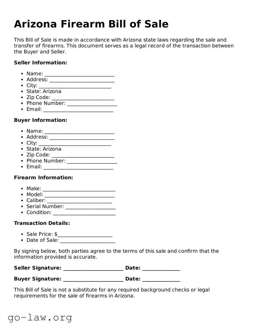 Fillable Arizona Firearm Bill of Sale Form