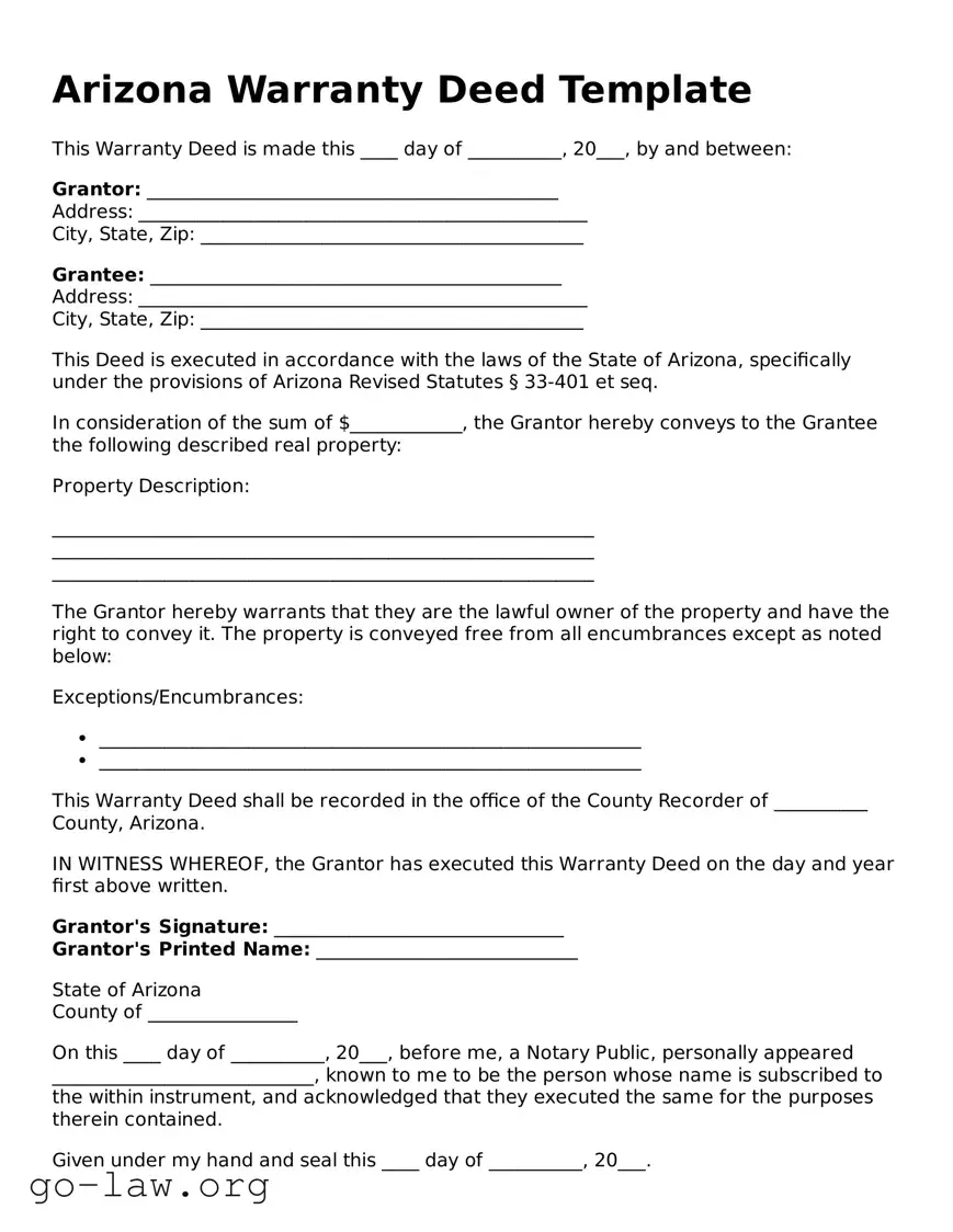 Fillable Arizona Deed Form