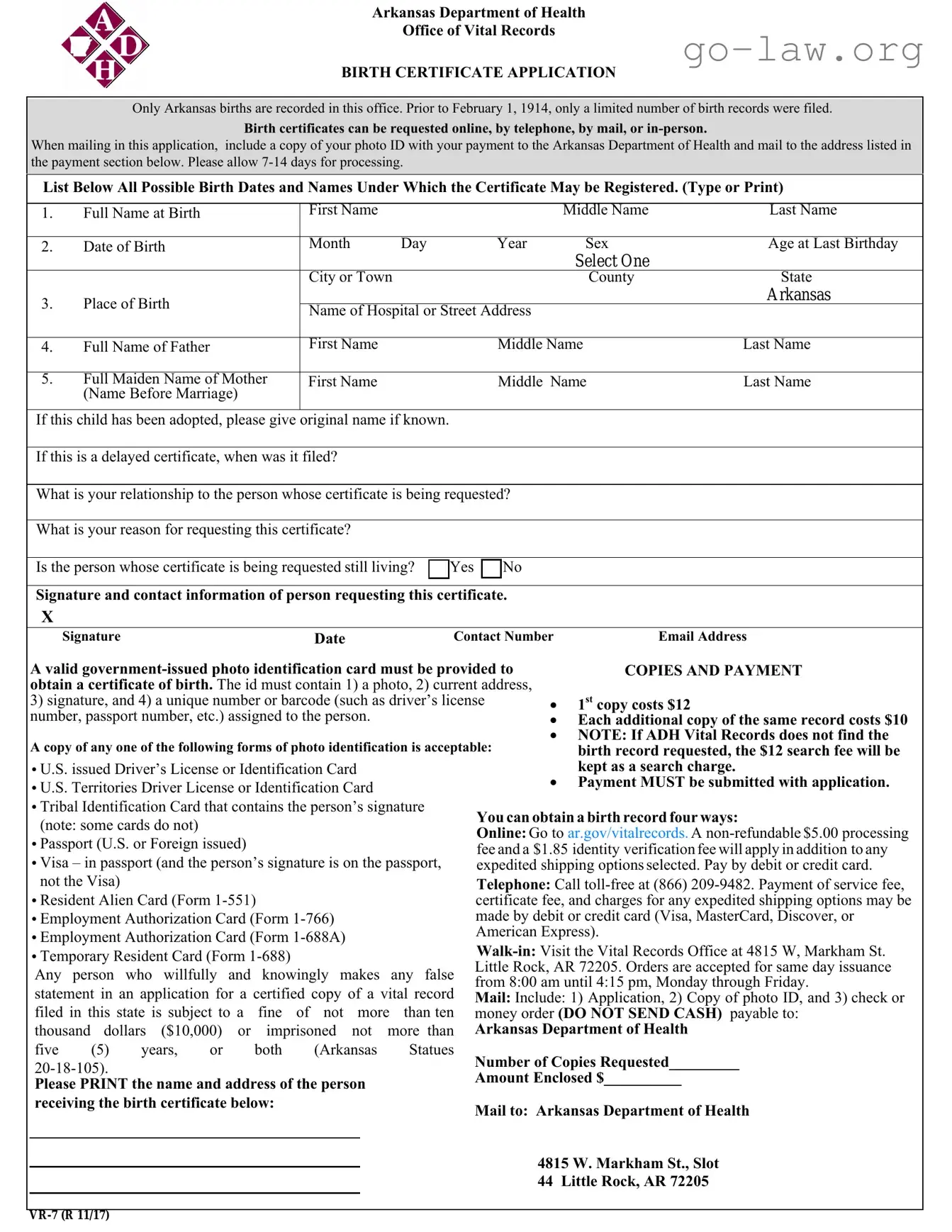 Download Ar Birth Certificate Form in PDF