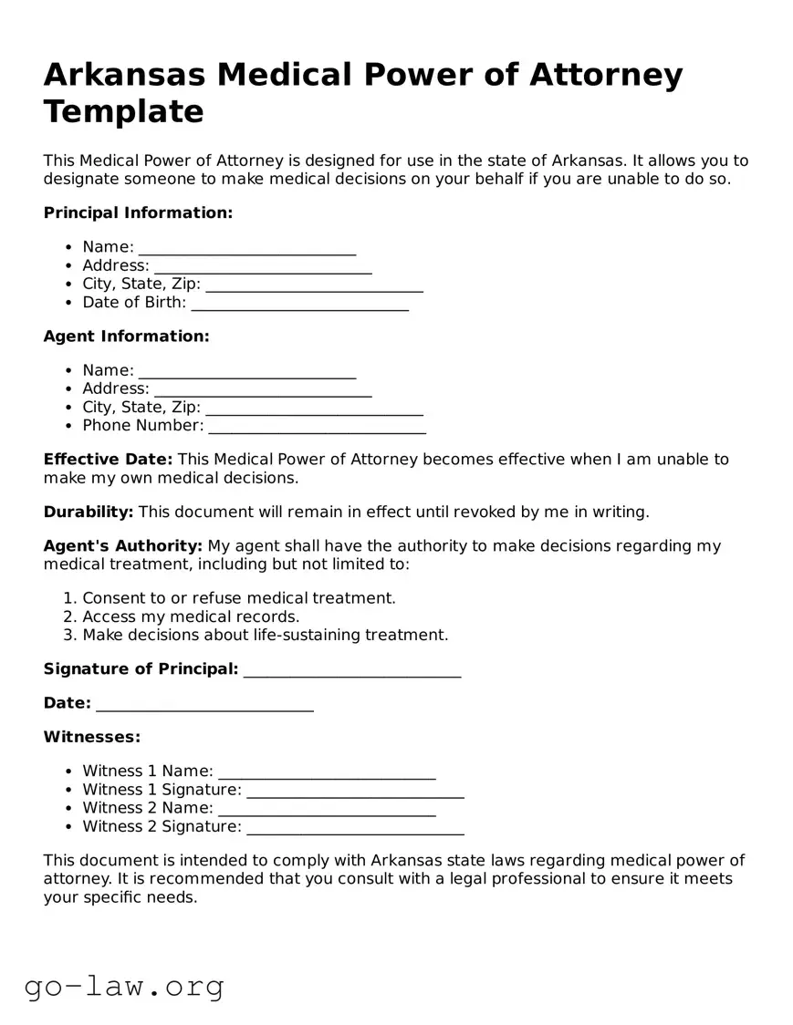 Fillable Arkansas Medical Power of Attorney Form