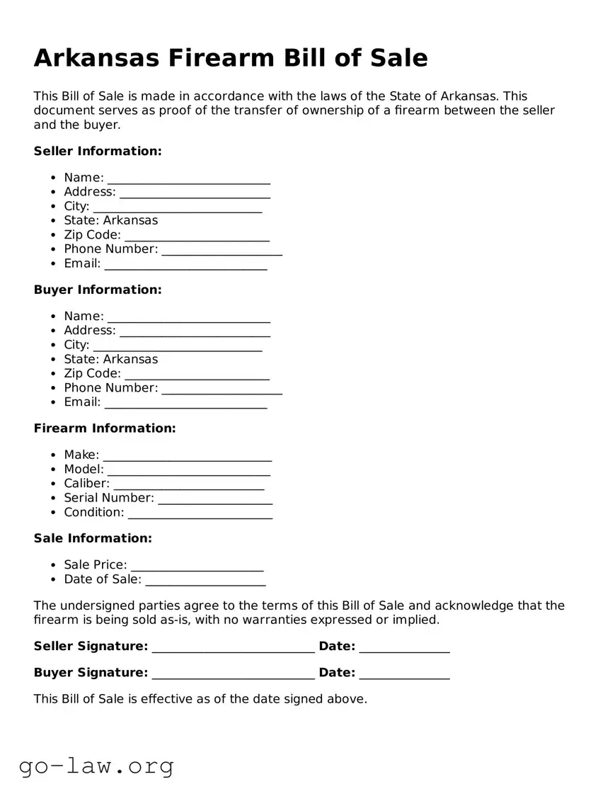 Fillable Arkansas Firearm Bill of Sale Form