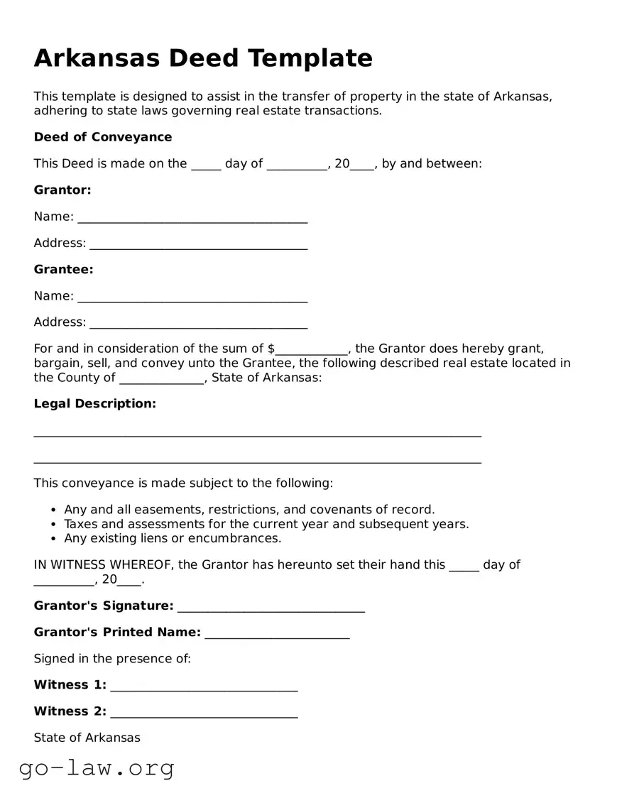 Fillable Arkansas Deed Form