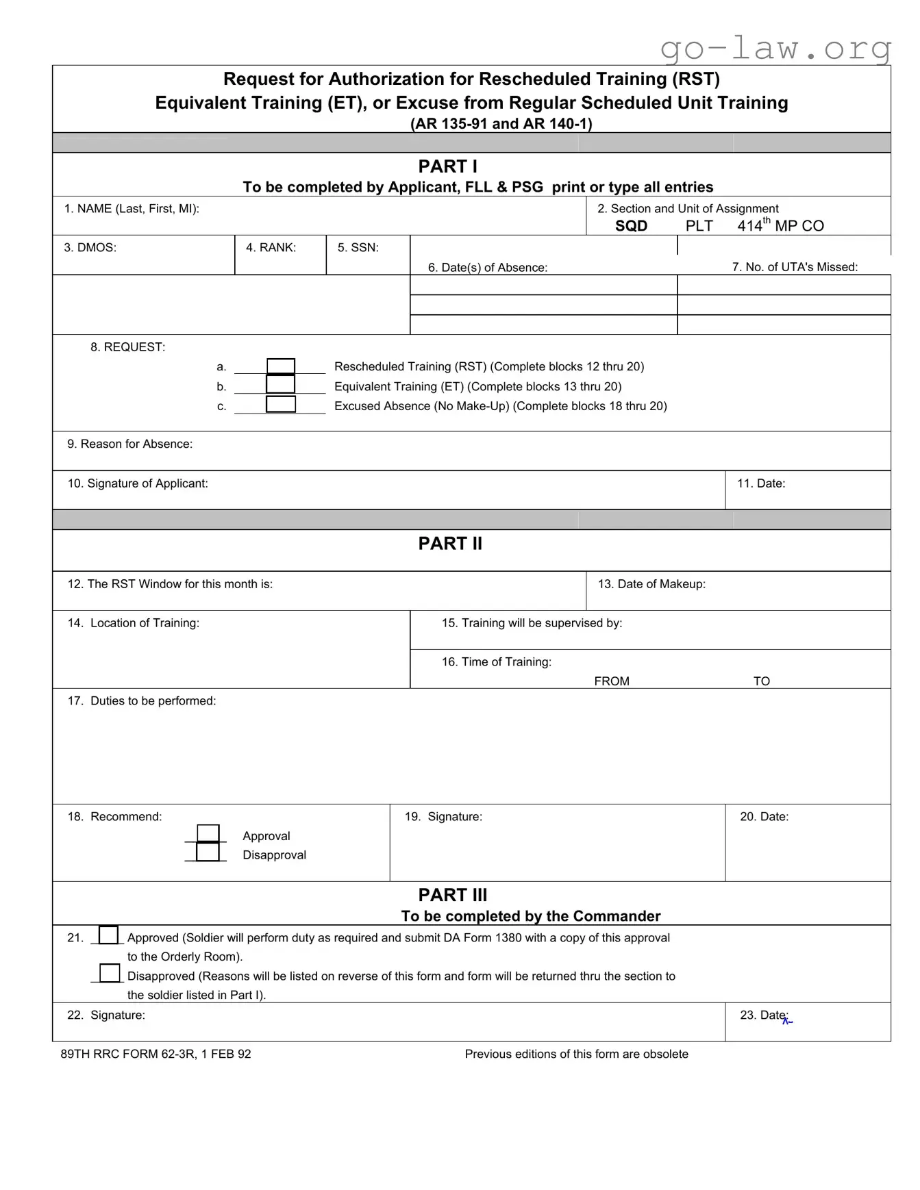 Download Rst Army Form in PDF