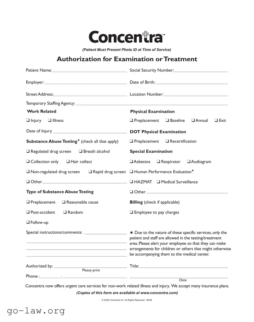 Download Concentra Authorization Form in PDF