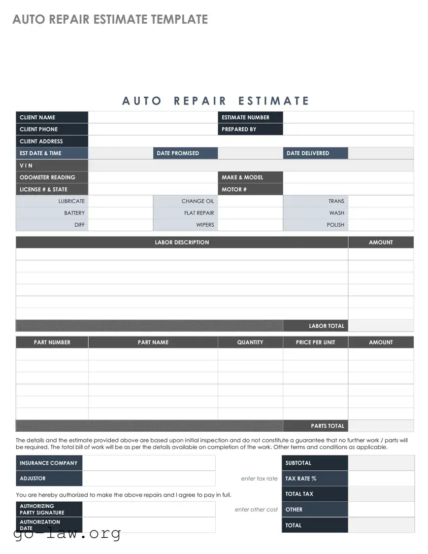 Download Auto Repair Estimate Form in PDF