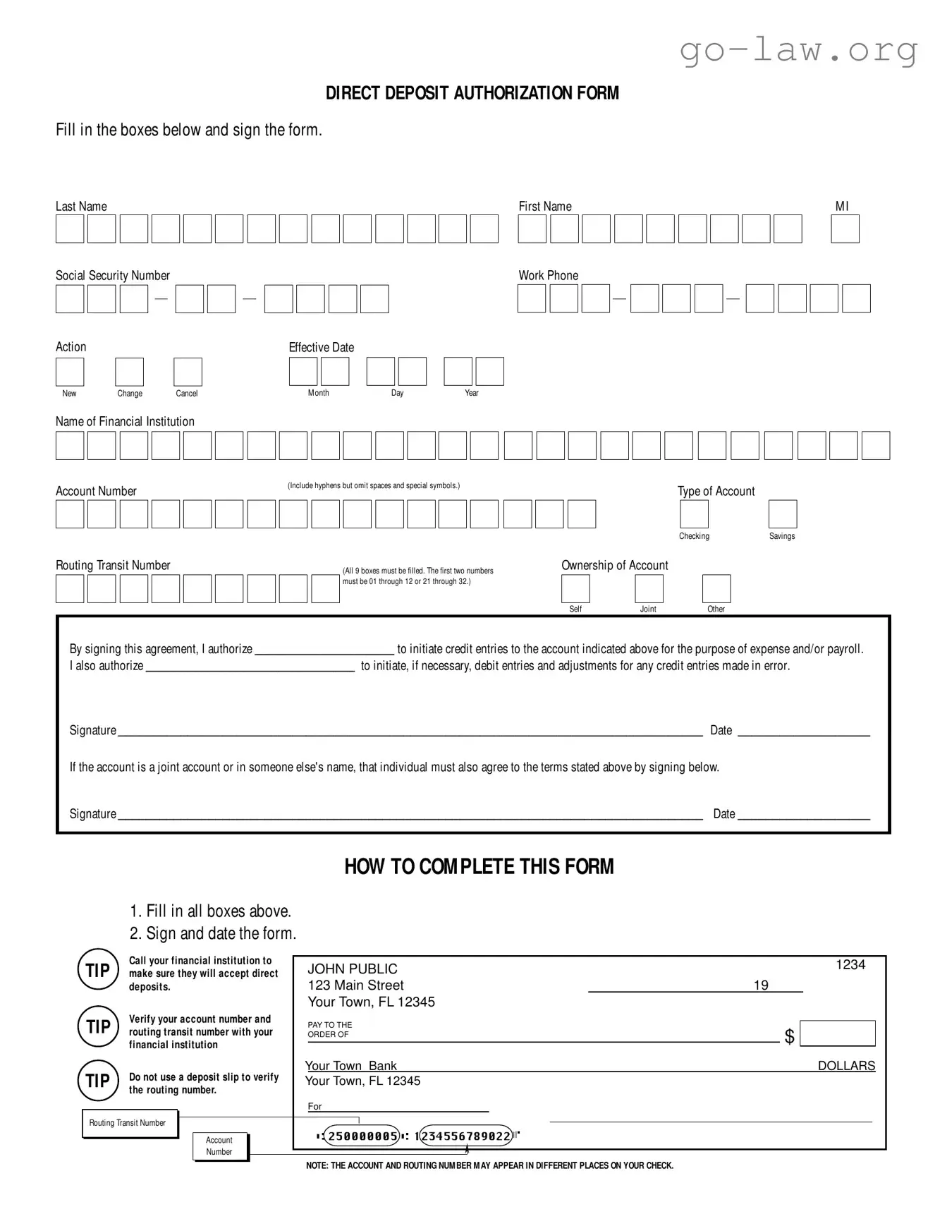 Download Generic Direct Deposit Form in PDF