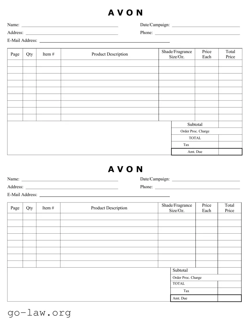 Download Avon Order Form in PDF