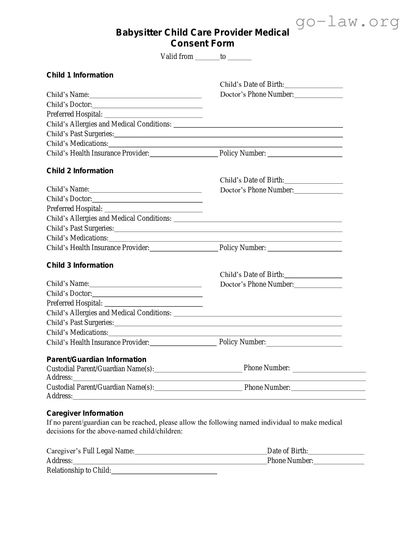 Download Medical Consent Babysitter Form in PDF