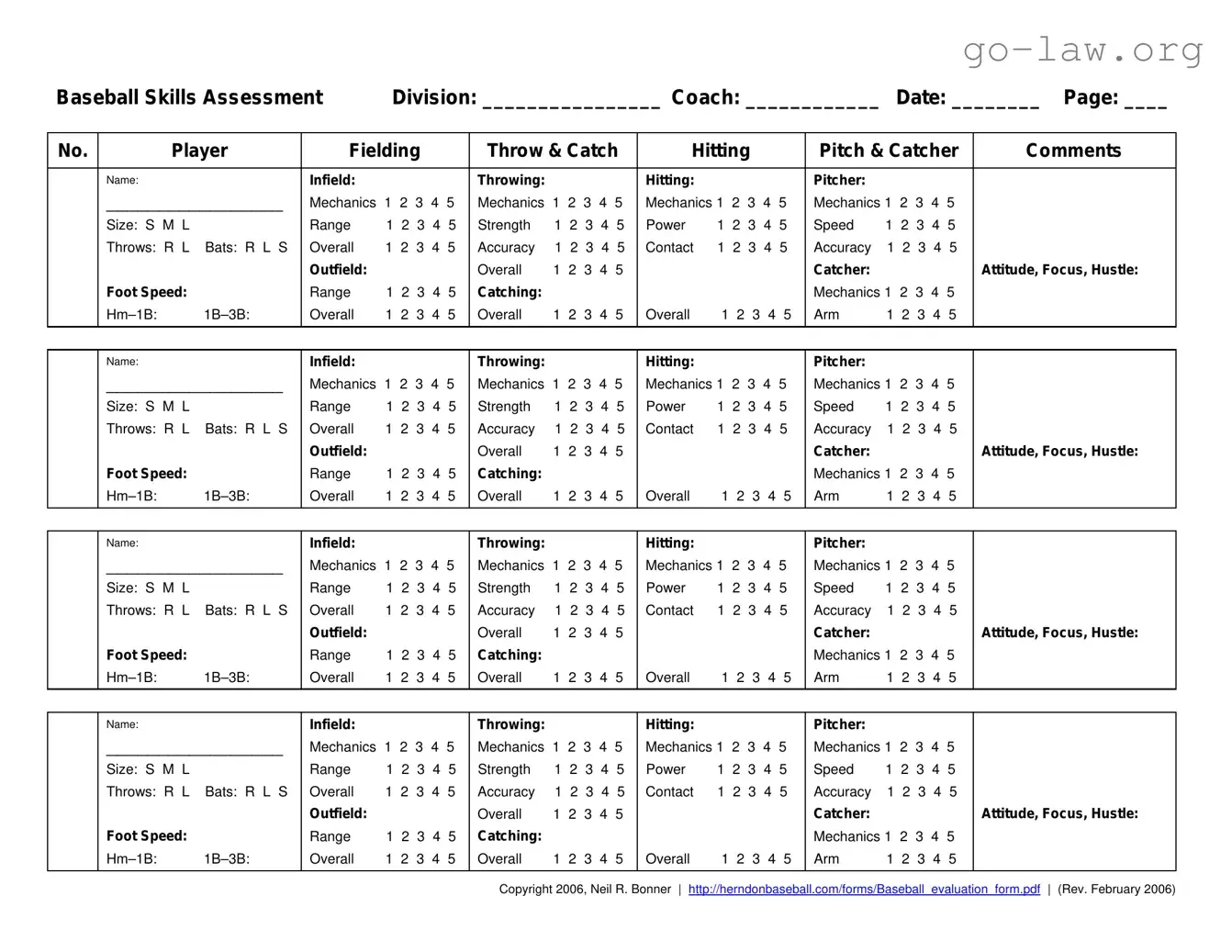 Download Baseball Assessment Form in PDF