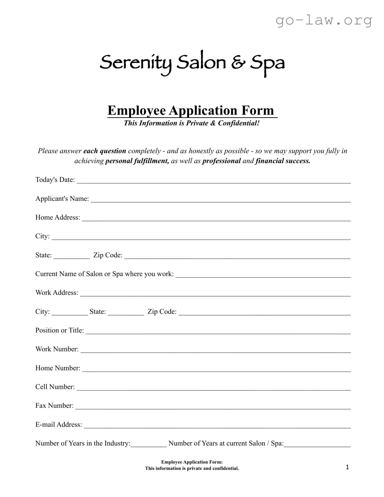 Download Salon Application Form in PDF