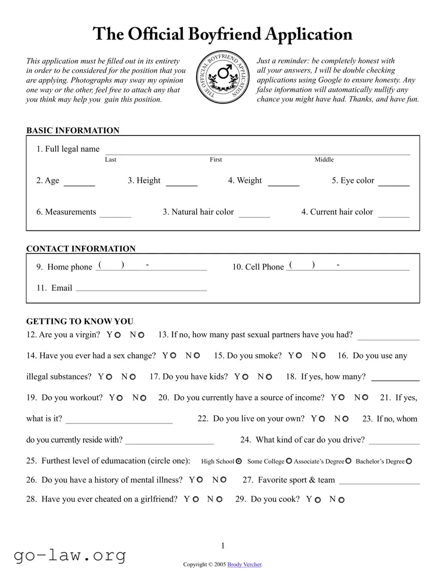 Download Boyfriend application form Form in PDF