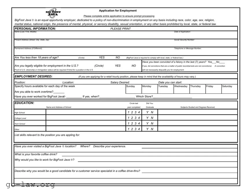 Download Bigfoot Java Application Form in PDF