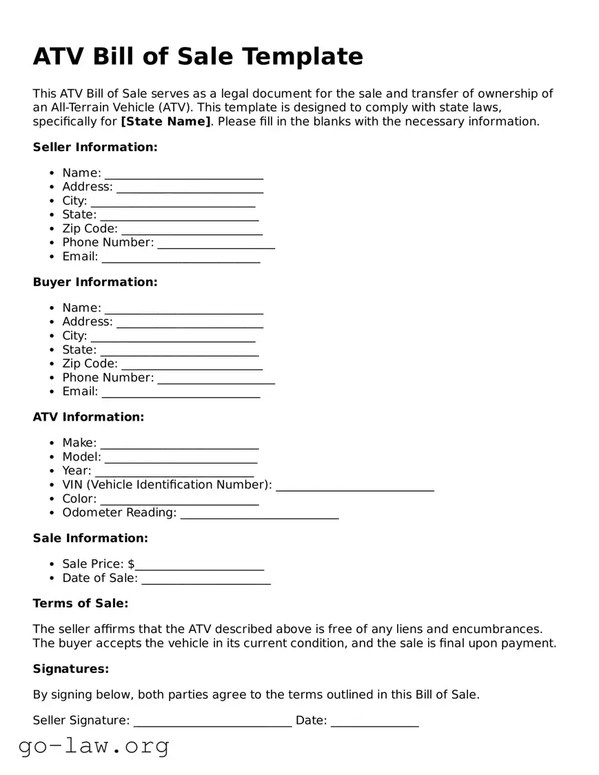Blank ATV Bill of Sale Template