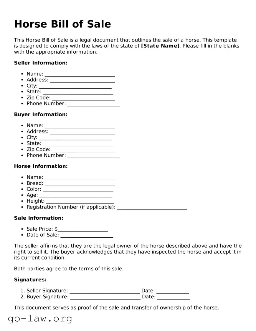 Blank Horse Bill of Sale Template