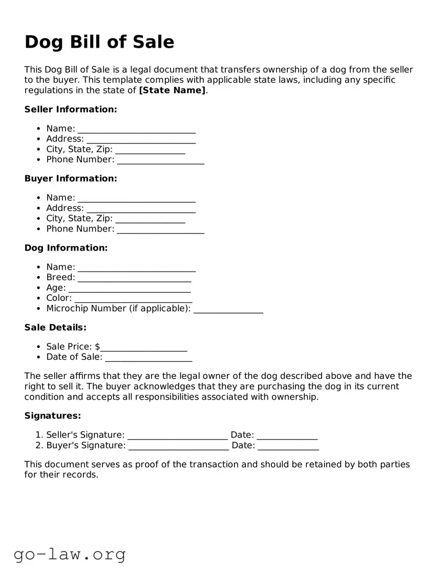 Blank Dog Bill of Sale Template