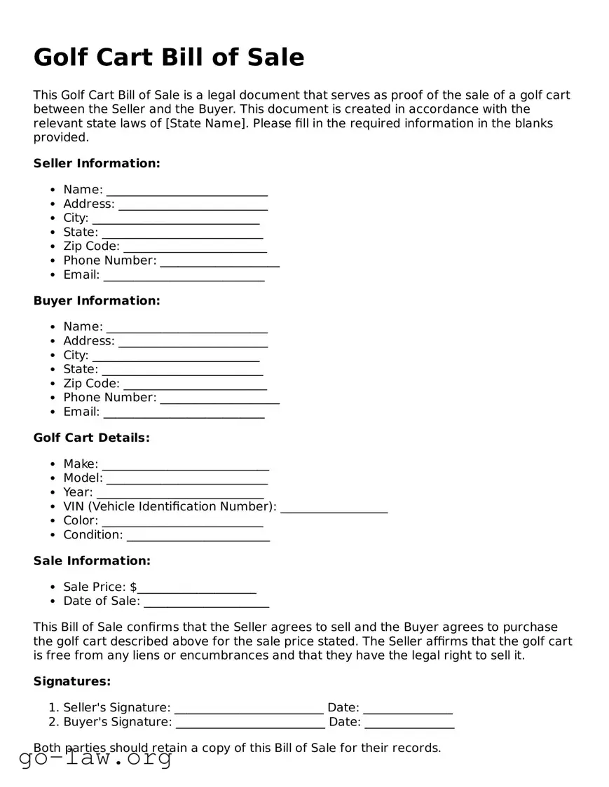 Blank Golf Cart Bill of Sale Template