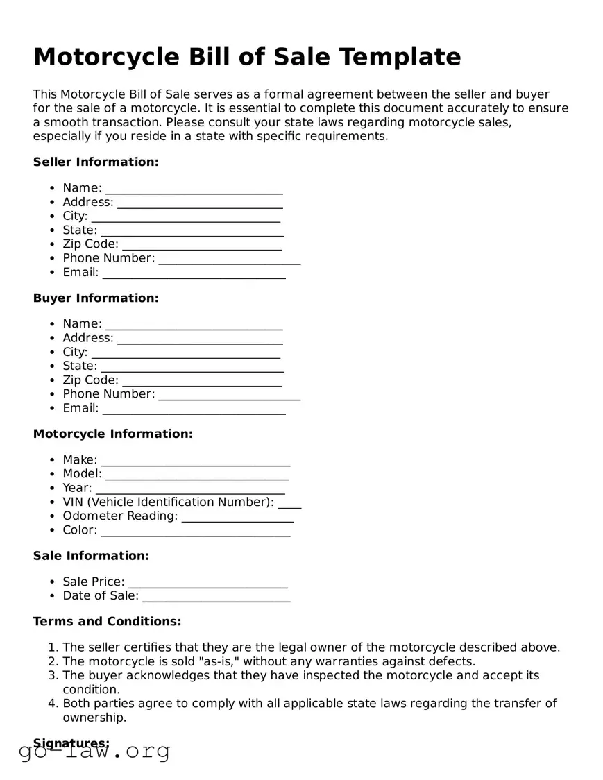 Blank Motorcycle Bill of Sale Template
