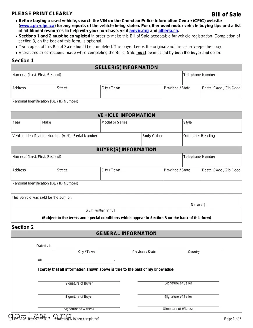 Download Alberta Bill Sale Form in PDF