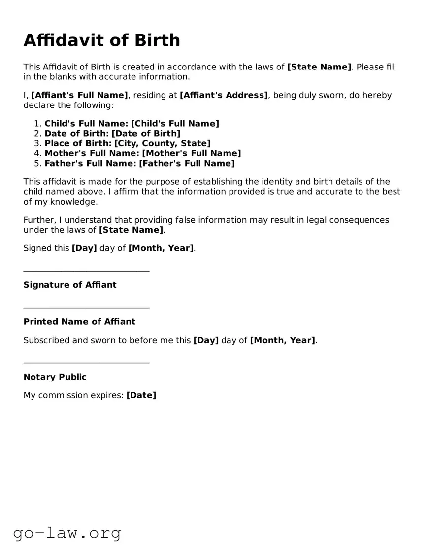 Blank Affidavit of Birth Template
