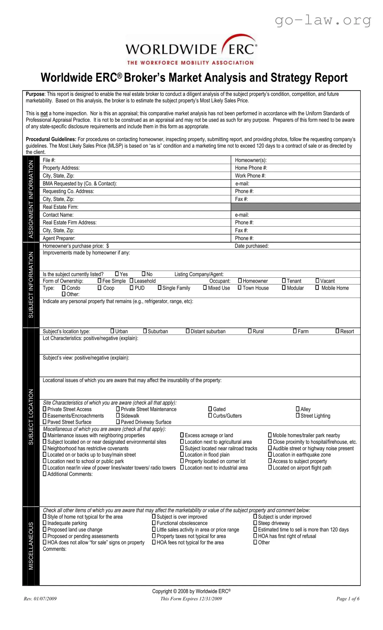 Download Erc Broker Market Analysis Form in PDF
