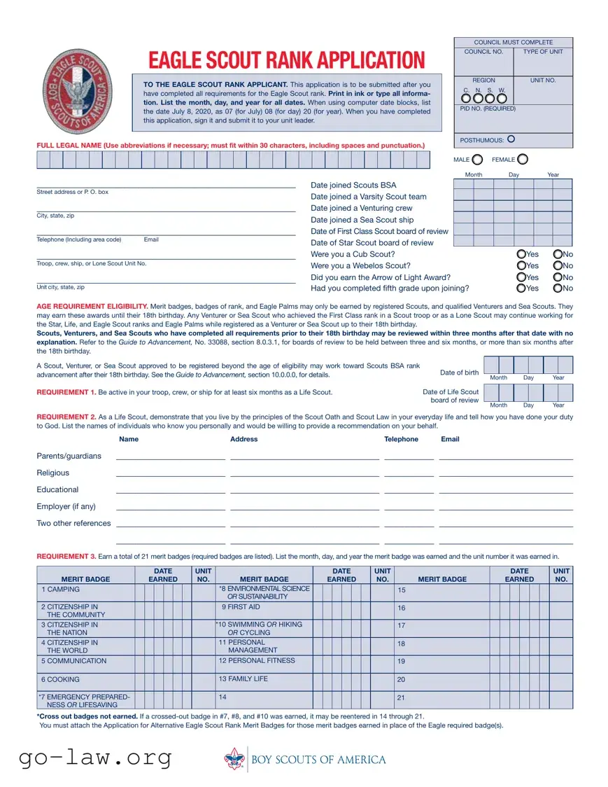 Download Eagle scout rank application Form in PDF
