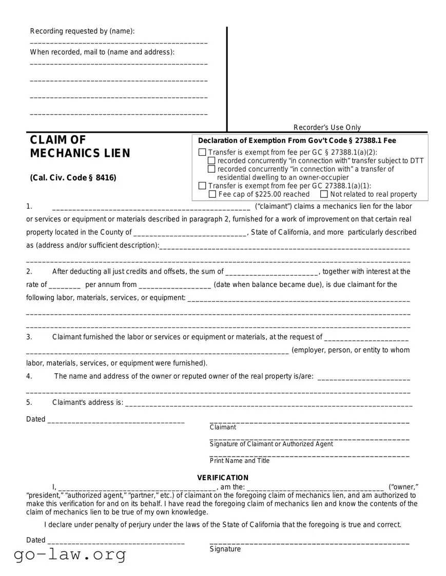 Download Mechanics Lien California Form in PDF