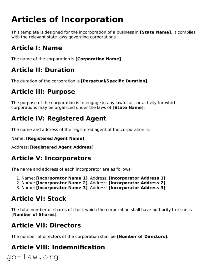 Blank Articles of Incorporation Template