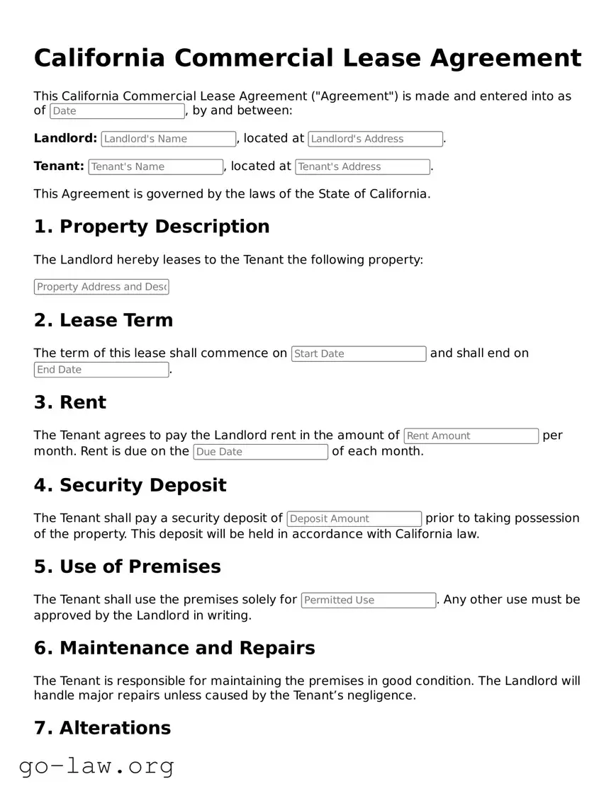 Fillable California Commercial Lease Agreement Form