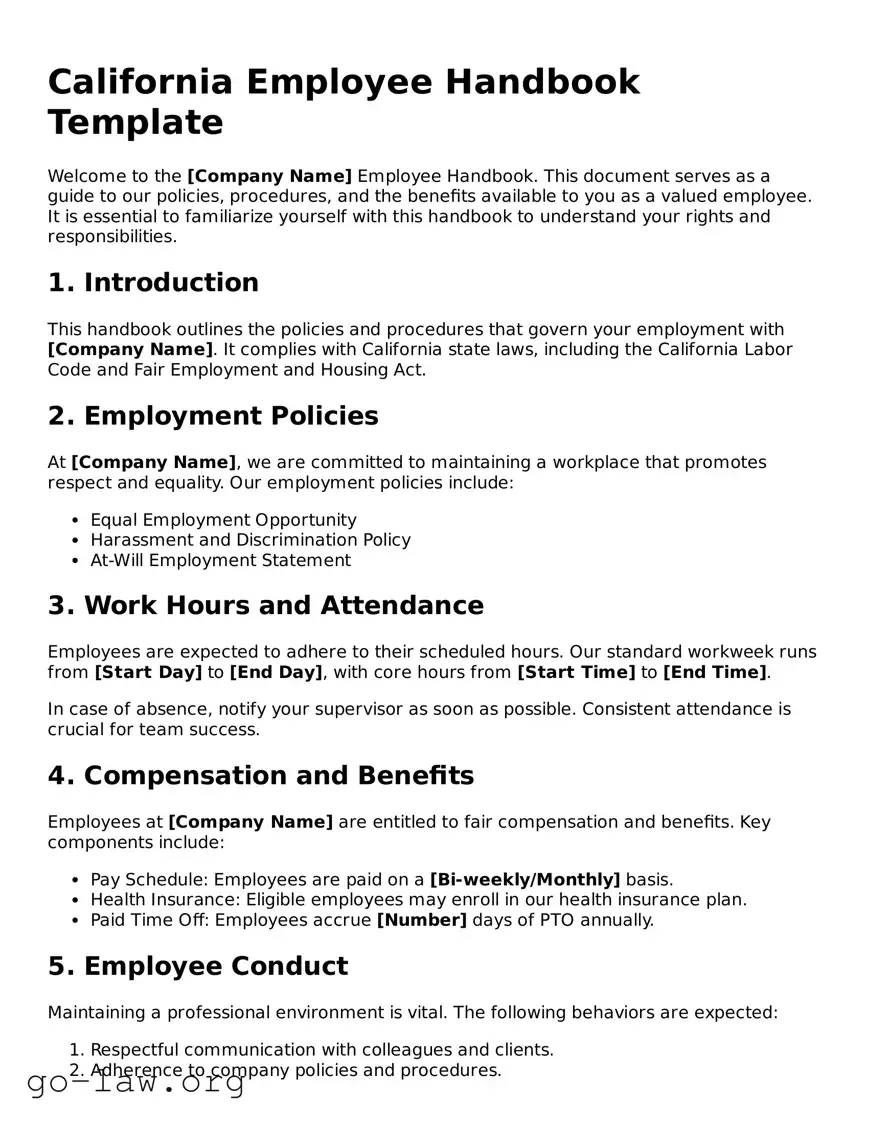 Fillable California Employee Handbook Form