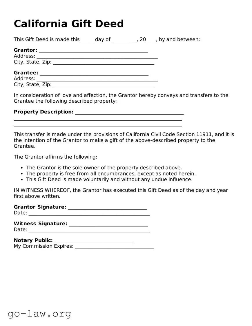 Fillable California Gift Deed Form