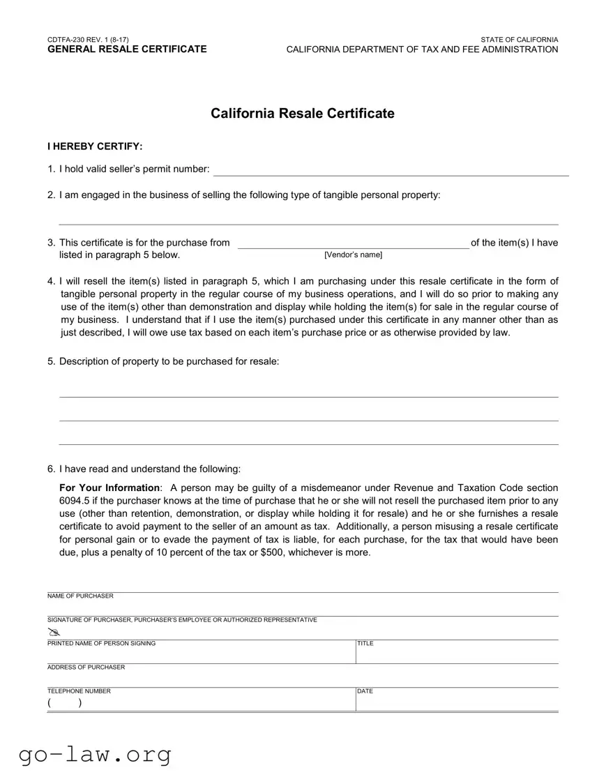 Download Ca Resale Form in PDF